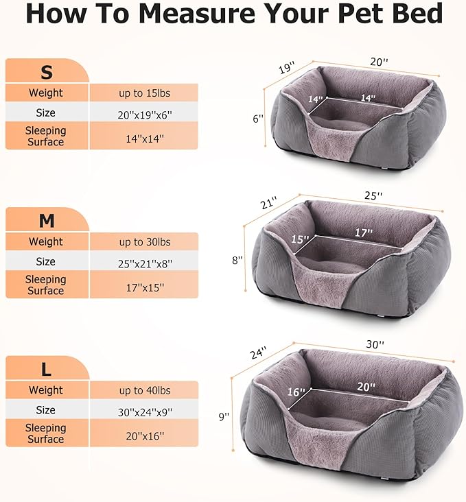 MIXJOY Dog Beds for Small Medium Dogs, Calming Dog Bed Small Size Dog, Cat Beds for Indoor Cats Washable, Soft Rectangle Pet Beds Sofa Cuddler, Orthopedic Puppy Sog Bed, Anti-Slip Bottom(25x21in,Grey)