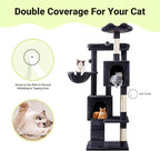 Allewie 64 Inches Cat Tree Tower/Multi-Level Activity Center for Indoor Big Felines/2 Plush Condos/2 Perchs/Basket/House/Sisal Scratching Posts/Hanging Cat Toys/Dark Grey