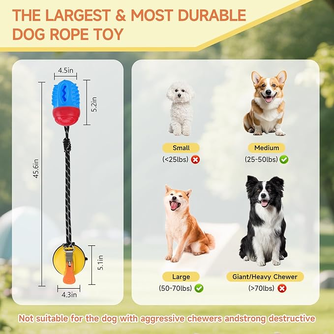 Interactive Dog Toys Tug of War,Dog Puzzle Toy Squeaky for Medium Large Breed Mental Stimulation,Indestructible Food Dispensing Dog Toy to Keep Busy,Red Yellow,Red Blue