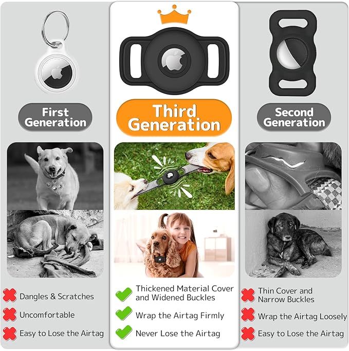 Airtag Dog Collar Holder: 3 Pack Soft Silicone Air Tag Holder for Pet Dogs Cats Collar, Sturdy AirTag Dog Tracker Protective Case, Pet Friendly Accessories Compatible with Apple Airtag, Black