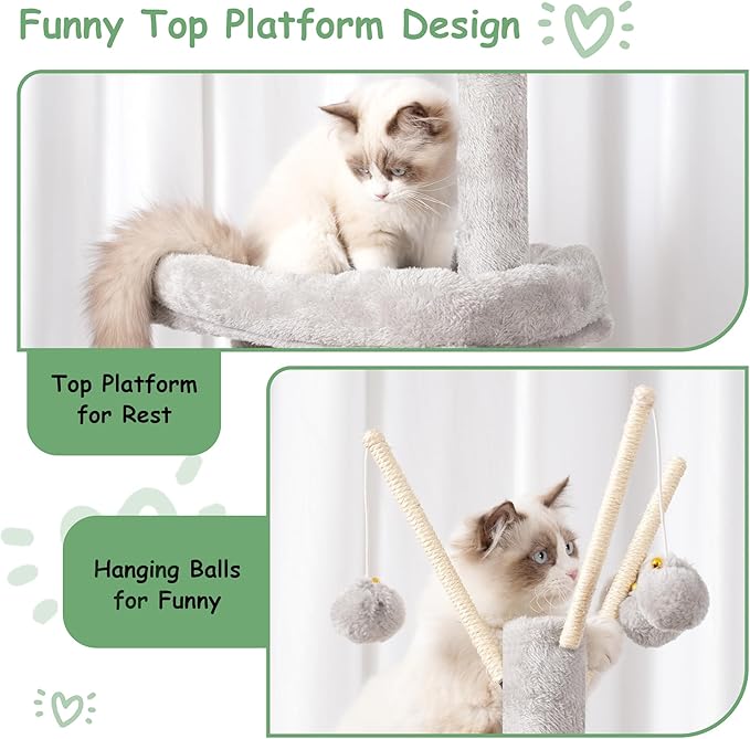 Cat Tree, Multi-Level Cat Tower for Indoor Cats, Cat Condo with Cat Scratching Post and Board, Cat Hammock, Light Gray GCT011W