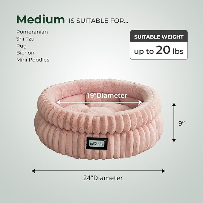 BALANCE Cat Bed Kitten Bed, Washable Round Cat Beds for Indoor Cats,Super Soft Plush Faux Fur Pet Bed for Puppy and Kitten with Anti-Slip Bottom