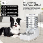 Sfozstra Dog Water Bowl Dispenser: 9L Lagre Automatic Gravity White Pet Water Dispenser - Stainless Steel Bowl - BPA-Free - Two Caps and Filters for Multiple Pets
