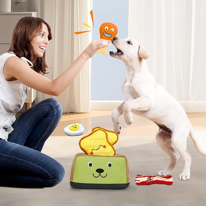 Hide and Seek Dog Toys, Squeaky Interactive Puzzle Dog Toys for Boredom and Stimulation, Dog Enrichment Toys for Small and Medium Dogs - Toaster