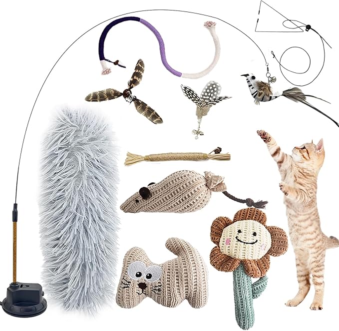 7-in-1 Kitten Toys for Indoor Cats with Washable Adhesive Suction Cup, Hanging Interactive Cat Toys, Silvervine Stick and Sisal Chew Rope Catnip Teething Toy for Bored Kitten