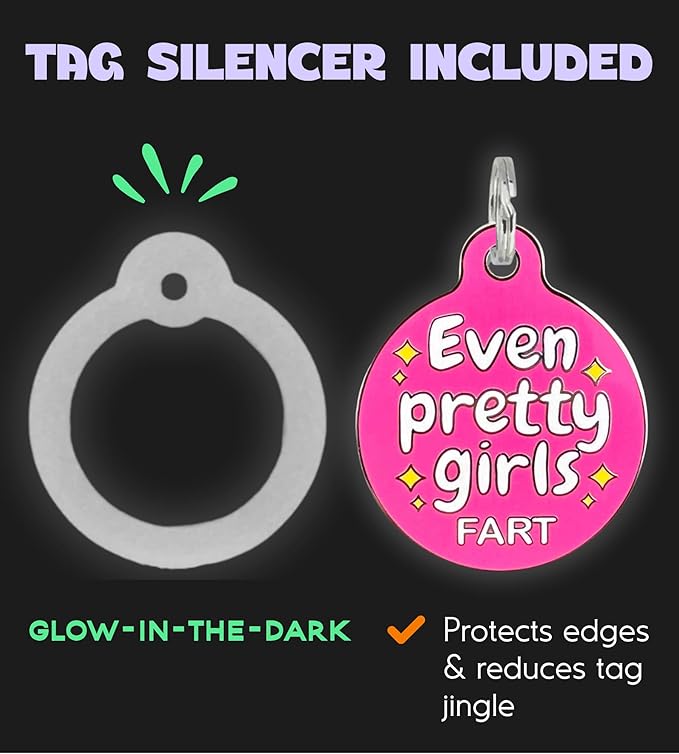 Personalized QR Code Dog Tags - Choose from 25+ Tag Designs - QR Code Links to Your Profile - Unique, Cute, Funny, Sassy Pet ID Tag (Even Pretty Girls Fart, Large (1.25 inch))