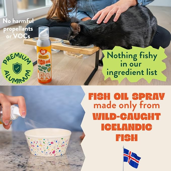 Omega 3 Fish Oil for Cats (5 oz) - Icelandic Fish Oil Liquid Cat Supplement with EPA DHA for Skin, Coat & Joint Health - Natural Pet Supplement - Leak-Free Aluminum Spray Bottle
