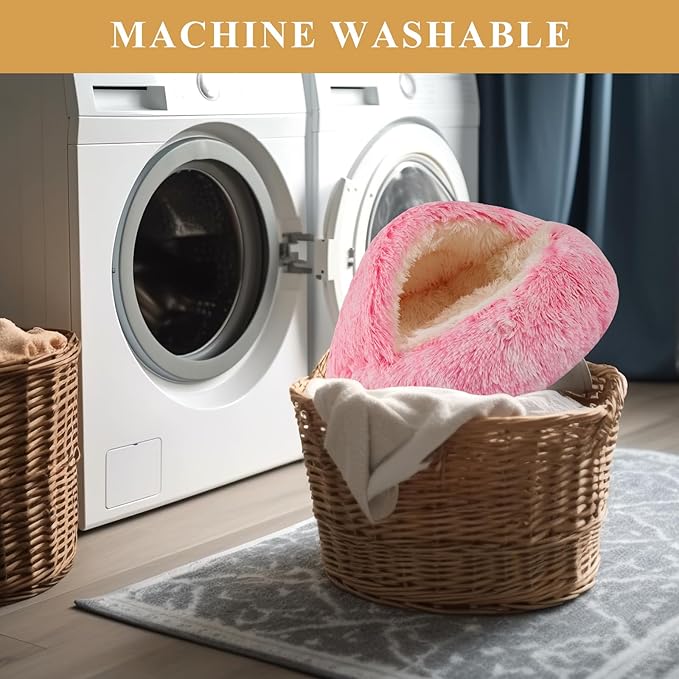 Dog Beds for Small Dogs, Cat Bed Cave, Washable Cute Cat Bed, Cozy Nook Pet Bed for Dogs or Cats, Anti-Slip Puppy Bed Fits up to 22 lbs Pets(Pink, 24" x 24")