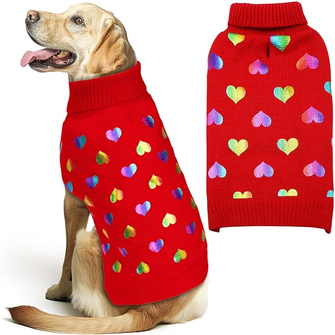 KYEESE Dog Sweaters for Large Dogs Colorful Radiant Printing Love Design with Leash Hole Pet Sweater Pet Clothes,XXL