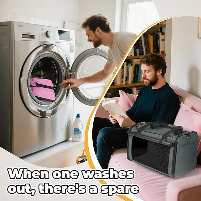 YUDODO 2 Packs 25 lbs Lightproof Soft Sided Cat Carrier for Large Cat & Small Dog Airline Approved Travel Puppy Carriers with Side Pockets & Reflective Mesh, Foldable Portable for Car Grey Green+Pink