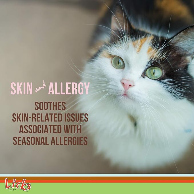Licks Pill-Free Cat Skin & Allergy - Omega 3 Allergy Relief - Cat Vitamins & Supplements for Itchy Skin - Turmeric Supplement - Gel Packets - 10 Use