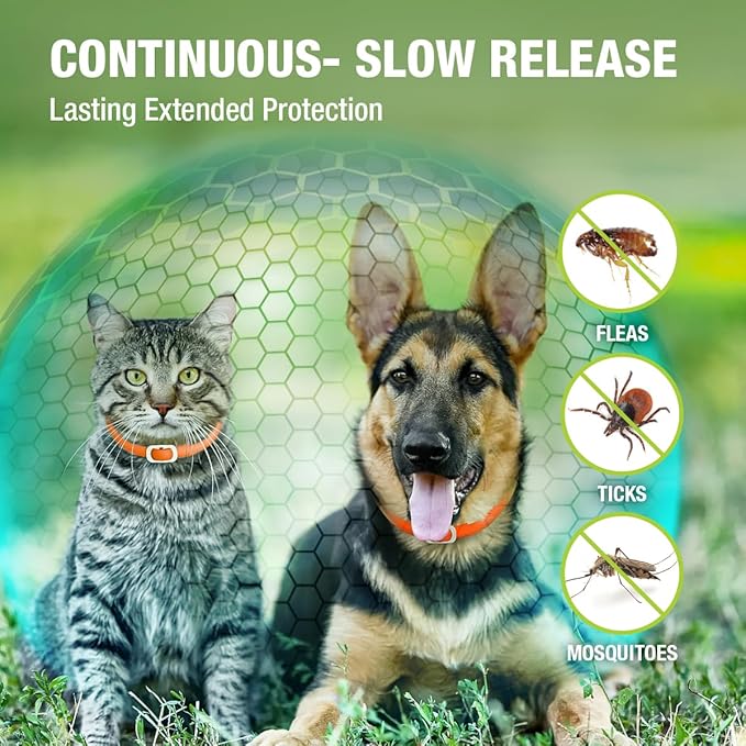 EcoVenger Flea Collars for Dogs & Cats - Flea & Tick Repellent 2-Pack Orange. Built-in Pant-Based Formula Strong Repellency Slow Release, Lasting Protection, Pleasant Aroma, Waterproof