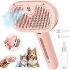 3-in-1 Steam Brush with Release Button and Tank, Anti-Static Pet Brush for Long and Short Hair - Removes Tangles and Loose Hair (Pink)