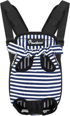 Pawaboo Pet Carrier Backpack, Adjustable Pet Front Cat Dog Carrier Backpack Travel Bag, Legs Out, Easy-Fit for Traveling Hiking Camping for Small Medium Dogs Cats Puppies, Medium, Blue & White Stripes