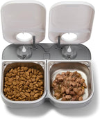 Closer Pets C200 2 Meal Timer-Controlled Automatic Pet Feeder - for Cats and Small Dogs, Wet or Dry Food, Stainless Steel Bowl Inserts and Ice Pack, up to 0.88 lb Each, White