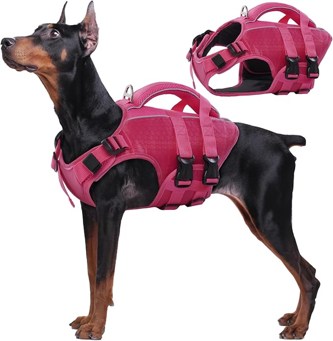Kuoser Dog Life Jacket High Flotation, Reflective Dogs Life Vest for Swimming Boating, Adjustable Small Medium Large Dog lifejacket, Lightweight Dogs Life Preserver Rescue Handle Spring Summer Pool