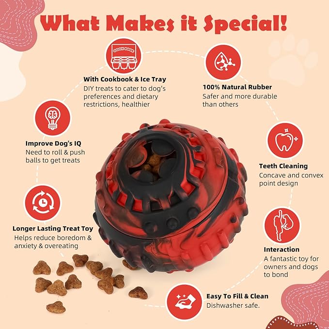 Dog Toys for Boredom - Frozen Treats, Refillable Freezable Dogs Food, Reduces Anxiety Chew Toy, Easy to Clean, Treats Dispensing, 4-in-1 Enrichment