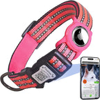 Reflective Dog Collar with Apple AirTag Holder & QR Code Pet ID Tag,Soft Nylon Adjustable Dog Tracker Collar with Safety Lock for Large Dogs(Rose Red, L)
