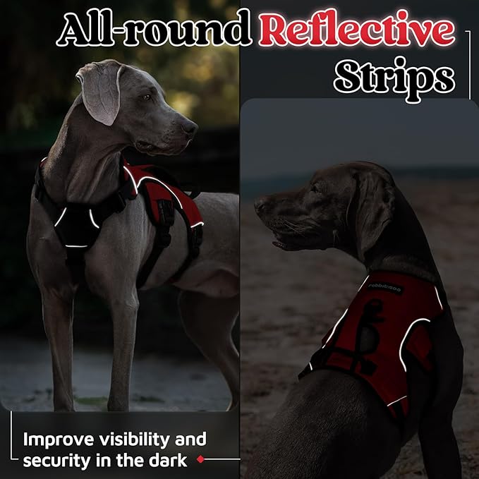 rabbitgoo Escape Proof Dog Harness, Soft Padded Full Body Pet Harness, Reflective Adjustable No Pull Vest with Lift Handle and Leash Clip for Large Dogs Walking Hiking Training, L, Red