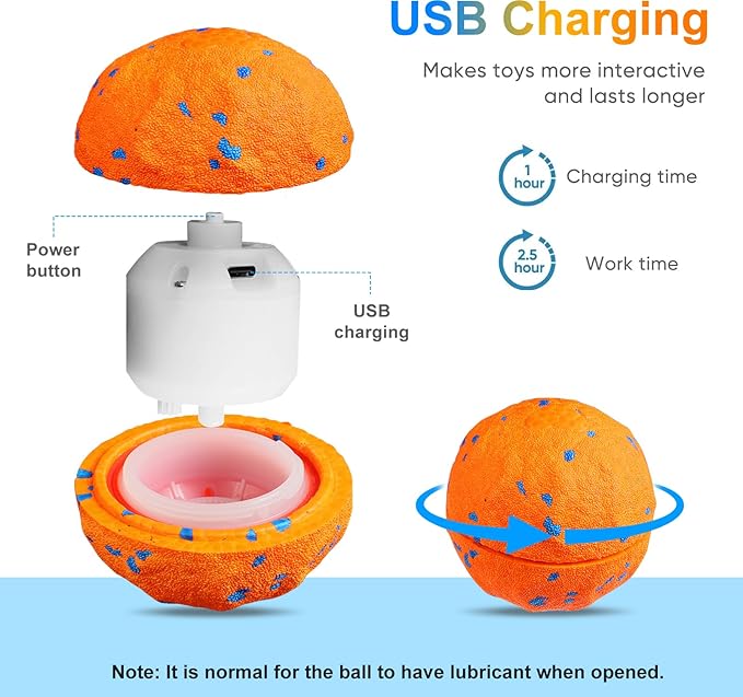 Interactive Dog Toys Ball, Automatic Moving, Bouncing Chew Toys, E-TPU Material, Suitable for Large and Medium-Sized Dogs, Used for Boredom Relief and Daily Training, USB Rechargeable (Orange)