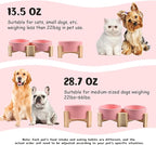 SPUNKYJUNKY 15° Slanted Ceramic Dog and Cat Bowl with Wooden Stand, Tilted Bulldog Food and Water Bowl No Slip Non-Spill for Cats Medium Dogs Big Face Pets 13.5 OZ (1.7 Cups, Pink × 2)
