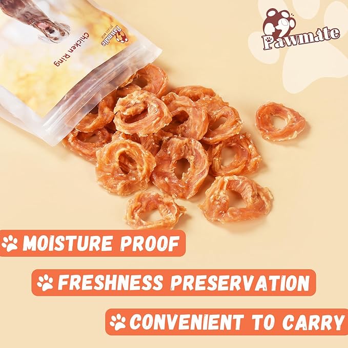 Dog Treats Chicken Jerky Rings, Rawhide-Free Grain-Free Real Dried Tenders Natural Chicken Breast Dog Chewy Training Snacks for Small Medium Large Dogs Large Pack, 10.6 oz