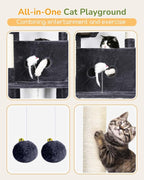 Globlazer Large Cat Tree Tower Condo, 80in Tall Cat Tree for Multiple Indoor Cats Large Adult, XXL Big Cat Climbing Tower with Cat Caves, Sisal Scratching Posts, Top Perches, Hammock, S80B, Dark Gray