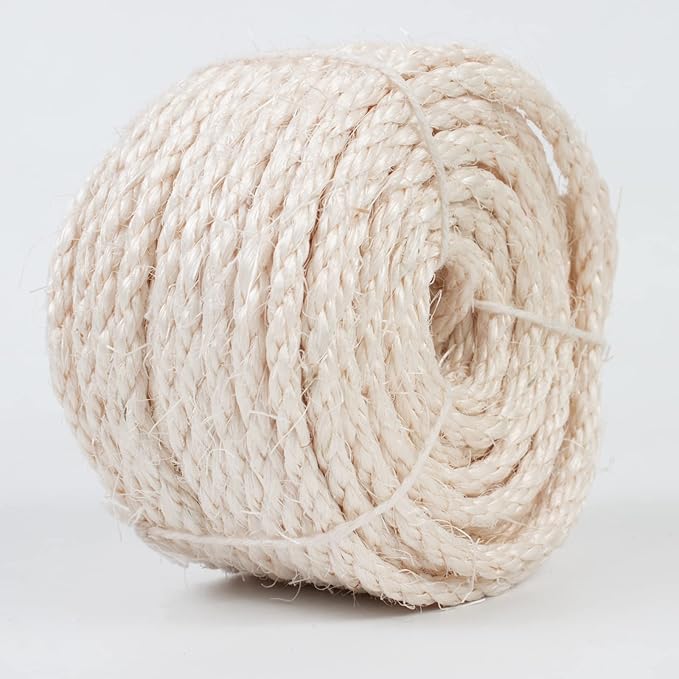 Sisal Rope for Cat Scratcher 1/4 Inch 50 Feet Cat Tree Rope Replacement Natural Hemp Rope, Thick Cat Scratching Post Rope for Indoor/Outdoor, Repairing, Recovering, DIY Scratcher (White)