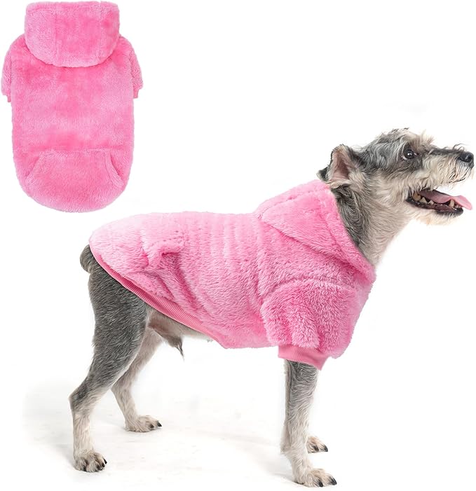 SCENEREAL Fuzzy Sweater Hoodie for Small Dogs - Fleece Warm Dog Clothes for Winter/Fall, Designer Cute Male/Female Dog Clothes with Leash Hole