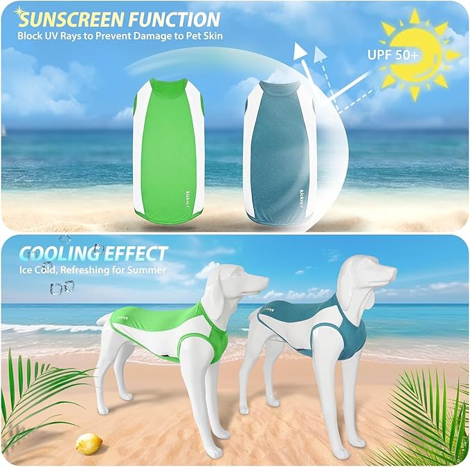 2 Pack Dog Shirts, Breathable Dog Clothes, Summer Sun Protection Pet Sleeveless Vest, Lightweight Stretchy Tank Top T-Shirts for Large Medium Dogs, Green White+Blue White (2XL)