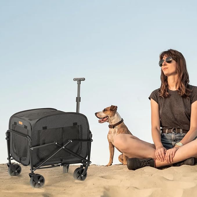Lekereise Extra Large Pet Carrier with Wheels – Soft-Sided Foldable Rolling Cat Carrier for Puppy and Small Medium Dogs Under 30lbs, Stable & Ventilated Travel Crate for Camping and Outdoor, Black