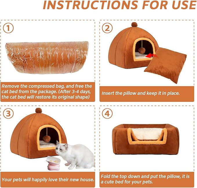 Cat Bed Cave for Indoor Cats,Cat House Tent Bed with Removable Washable Cushioned Pillow, 2-in-2 Kitten Beds for Indoor Kittens,Pet Bed