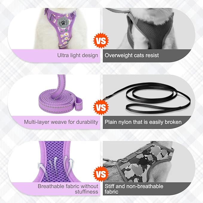 BEAUTYZOO Cat Harness and Leash Set for Walking Escape Proof, Neck Release Adjustable Harness for Kitten Puppy Small Medium Large Cats, Soft Cute Easy Control Small Cat Harness for Cats Boy and Girls