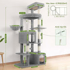 Globlazer Expandable Cat Tree Tower, 70in Tall Sturdy Cat Tree for Indoor Cats Large Adult with 2 Spacious Cat Condos, 2 Enlarged Perches, 5 Scratching Posts, Use Alone or Combine, F70E, Light Grey