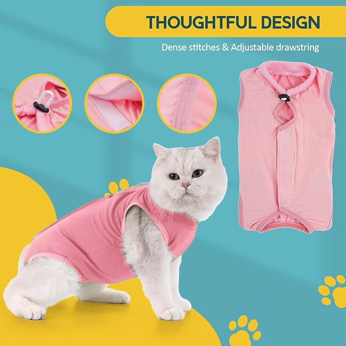 Avont Cat Recovery Suit - Kitten Onesie for Cats After Surgery, Cone of Shame Alternative Surgical Spay Suit for Female Cat, Post-Surgery or Skin Diseases Protection -Pink(L)