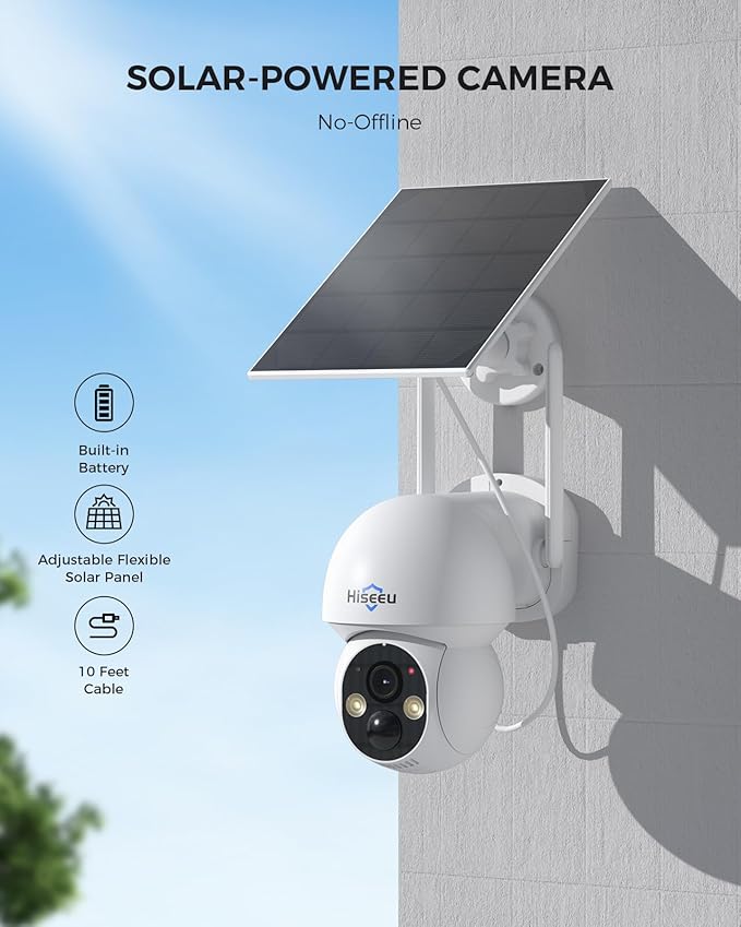 Hiseeu Solar Camera Wireless Outdoor, Home Security Camera System, 2.4G & 5G WiFi, Solar-Powered 4MP 6 Cam-Kit, Color Night Vision, 360° View, Pan & Tilt, 1TB HDD, No Subscription