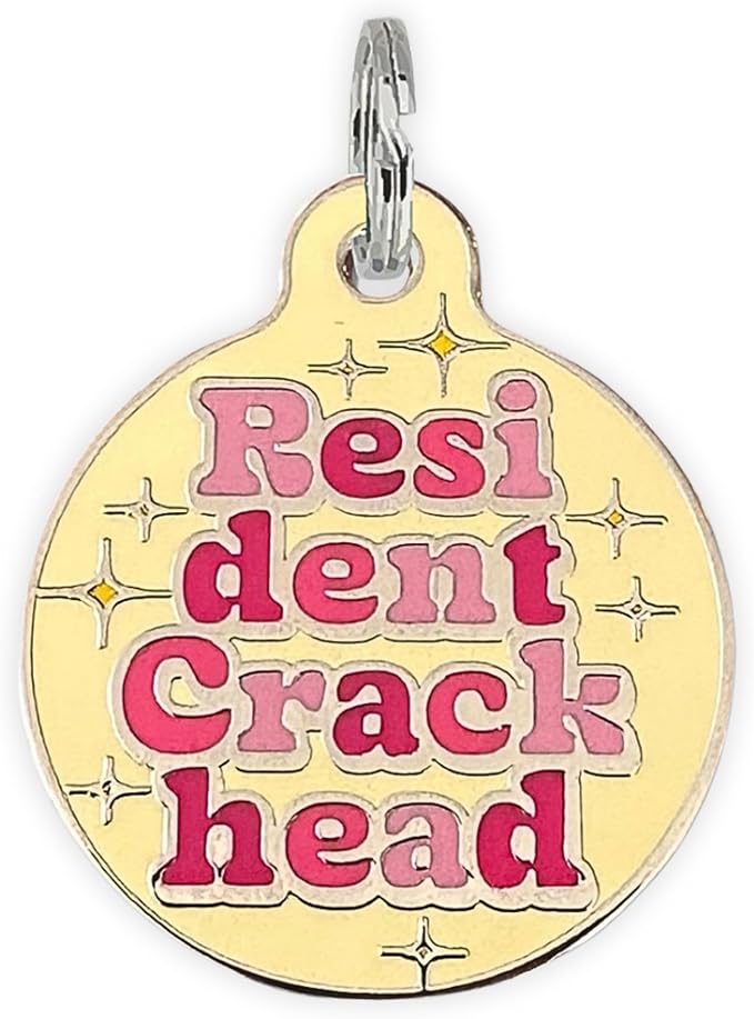 Personalized QR Code Dog Tags - Choose from 25+ Tag Designs - QR Code Links to Your Profile - Unique, Cute, Funny, Sassy Pet ID Tag (Resident Crackhead, Large (1.25 inch))