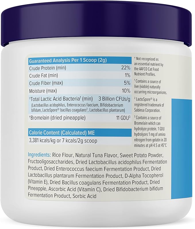 Vetnique Glandex Feline Anal Gland or Daily Probiotic Fiber Supplement Powder for Cats with Digestive Enzyme, Probiotics and Pumpkin, Vet Recommended for Healthy Bowels (4oz, Probiotic Powder - Tuna)