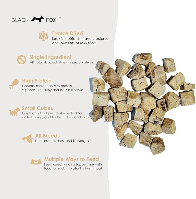 BLACK FOX Freeze-Dried Chicken Liver Training Treats for Dogs and Cats | 270 Treats, 4oz Single Ingredient, Raw, Healthy, All Natural, Human Grade, Recyclable Packaging
