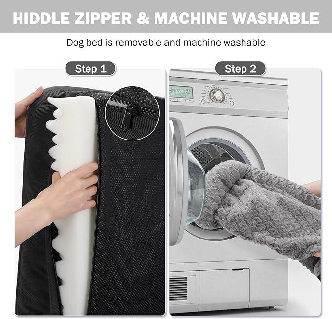 INVENHO Orthopedic Dog Bed for Large Dogs, Washable Waterproof, Egg-Crate Foam Dog Couch Bed with Washable Removable Cover, Waterproof Lining and Nonskid Bottom