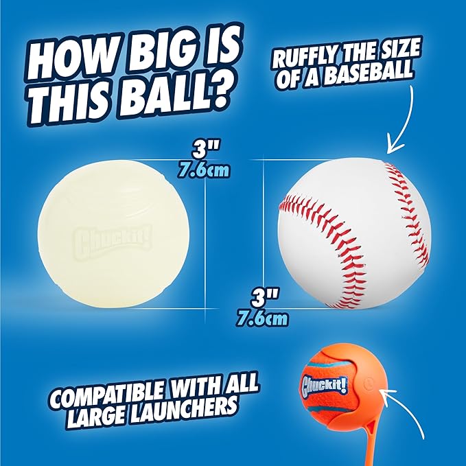 Chuckit! Glow in the Dark Bouncy Ball for Dogs, Chuckit Dog Toy, Max Glow Balls - Large, 3 Inch, Pack of 1