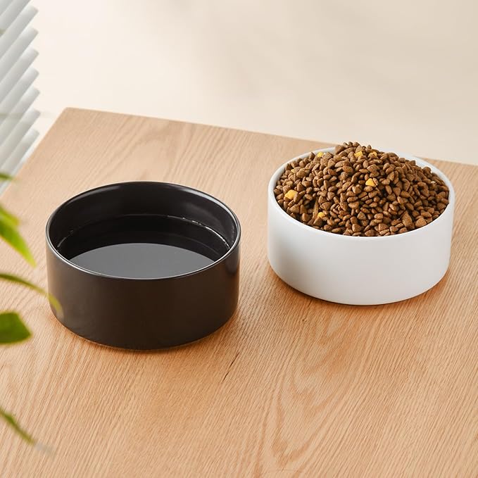 Ceramic Set of 2 Dog Bowls - Classic Dogs Food & Water Bowl for Small and Medium Breed, Heavy-Duty Non-Slip Dog Dishes, Food Grade Pet Bowl, Dishwasher & Microwave Safe (6'', 2*30OZ, White)