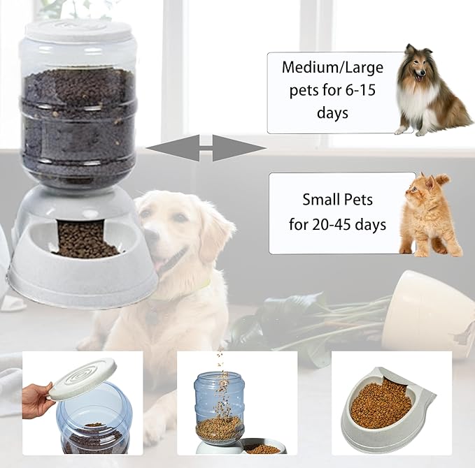 Automatic Dog Feeders for Large Dogs,Gravity Dog Food Dispenser,Automatic Cat Feeder Food Dispenser,Pet Feeder Station Travel Supply Feeder for Large Dog, Gray