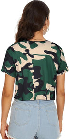 Womens Summer Crop Tops Short Sleeve Round Neck T-Shirts Loose Fit Casual Blouse