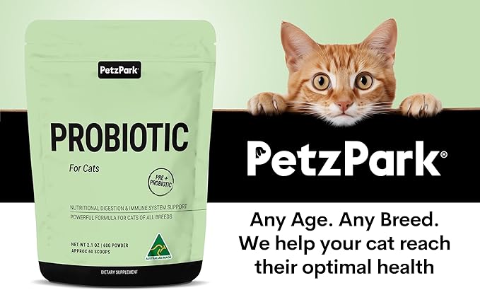 Probiotic for Cats & Kittens - Cat Probiotic Powder for Hairball Prevention, Digestive Support, Immune Health, Prebiotics, and Diarrhea Relief - Suitable for Indoor Cats & Kittens - 60 Scoops