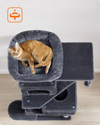Feandrea Cat Tree, 61-Inch Cat Tower for Indoor Cats, Plush Multi-Level Cat Condo with 5 Scratching Posts, 2 Perches, 2 Caves, Hammock, 2 Pompoms, Smoky Gray UPCT192G01