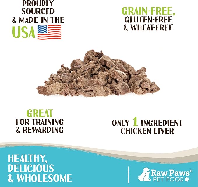 Raw Paws Freeze Dried Chicken Liver Dog & Cat Treats, 4-oz - Made in USA - Liver Treats for Dogs & Cats