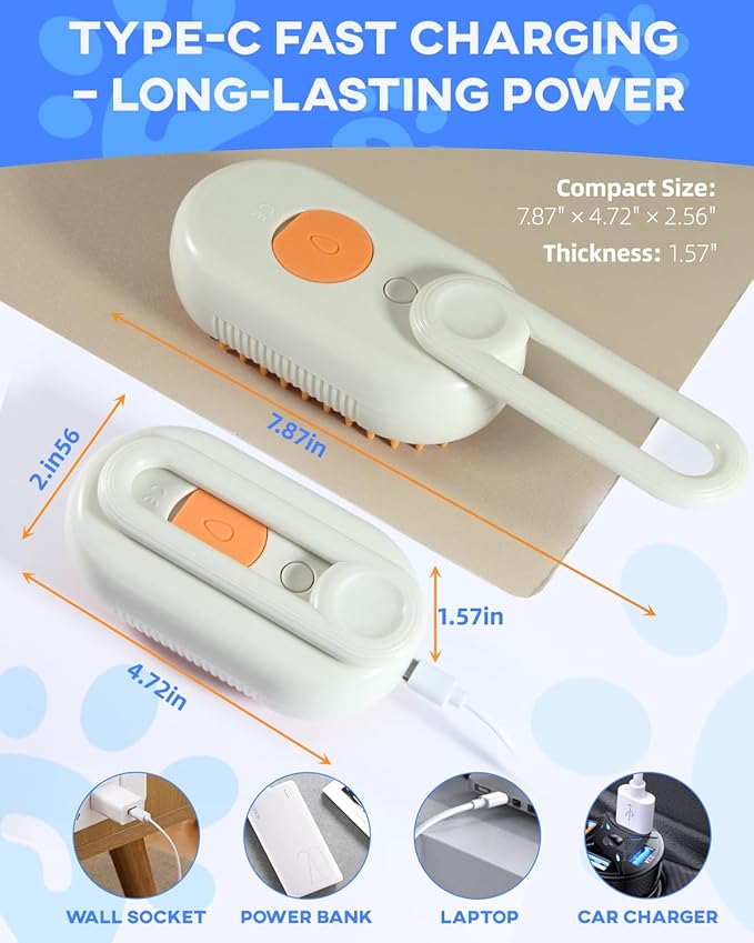 Luxelle Cat Steam Brush for Shedding – 4 in 1 Orange Pet Grooming Brush with Spray, Hair Removal, Massage & Cleaning – Anti-Static Defur Comb for Long & Short Haired Cats and Dogs