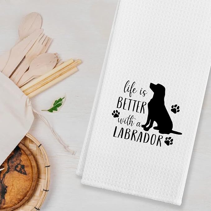Life Is Better With A Labrador Dog Paws Kitchen Towels & Tea Towels, Dish Cloth Flour Sack Hand Towel for Farmhouse Kitchen Decor，24 X 16 Inches Cotton Modern Dish Towels Dishcloths，Dog Lovers Gifts
