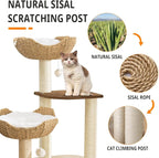 Big Modern Design Cat Tree Tower with White Cloud Mat, Unique Cat Supplies Tower with Scratching Post, Cute Wood Cat Tree Cat Furniture Activity Centre for Indoor Big Cats